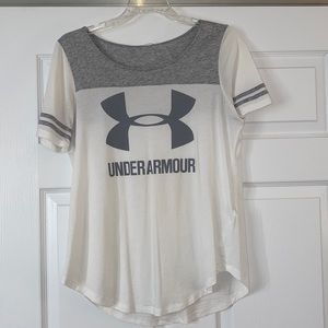 White and grey Under Armour shirt size small.